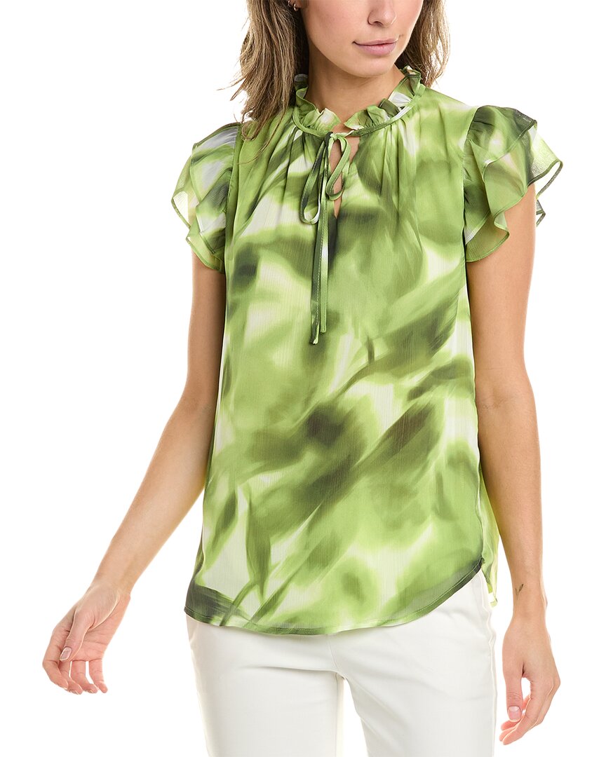 Anne Klein womens Ruffle Neck Blouse, xs, Green